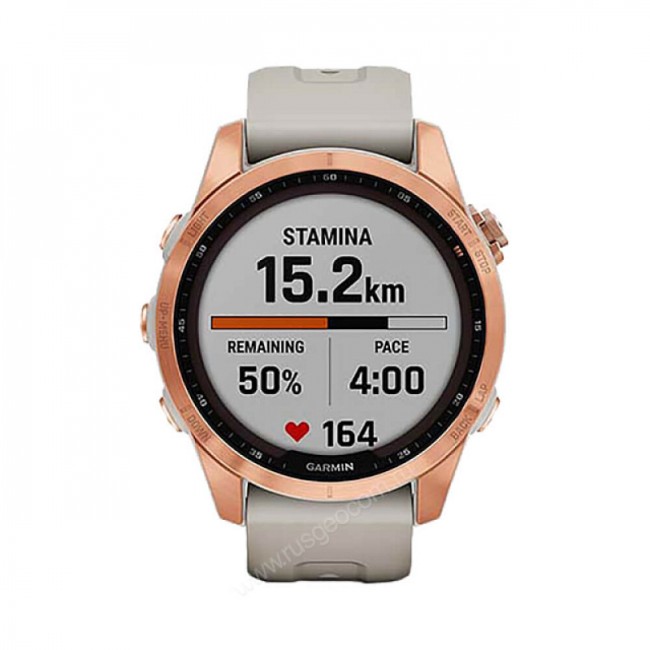 Часы Garmin Fenix 7S Solar цвета розовое золото с песочным силиконовым ремешком Часы Garmin Fenix 7S Solar цвета розовое золото с песочным силиконовым ремешком