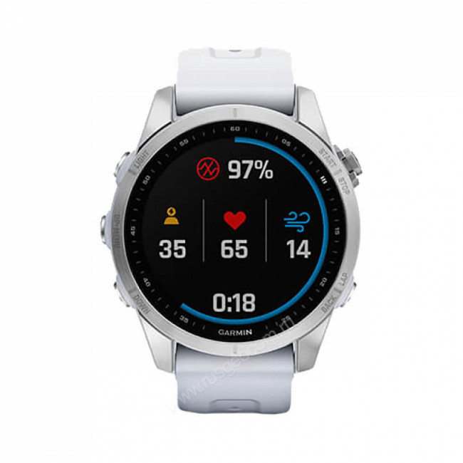 Часы Garmin Fenix 7S серебристый с белым силиконовым ремешком Часы Garmin Fenix 7S серебристый с белым силиконовым ремешком