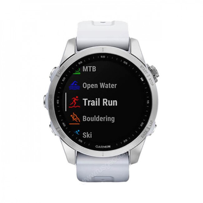 Часы Garmin Fenix 7S серебристый с белым силиконовым ремешком Часы Garmin Fenix 7S серебристый с белым силиконовым ремешком