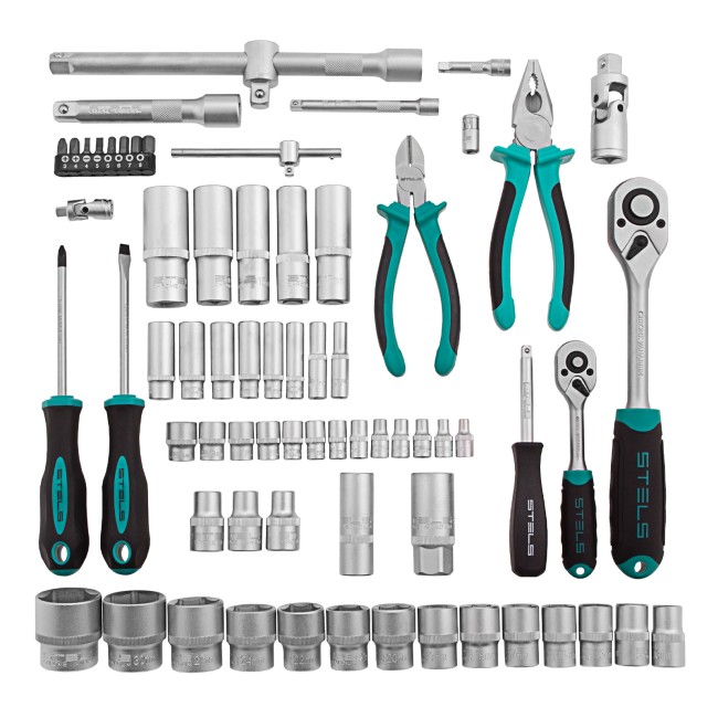 Набор инструментов 1/2", 1/4" CrV 69 предметов Stels Набор инструментов 1/2", 1/4" CrV 69 предметов Stels
