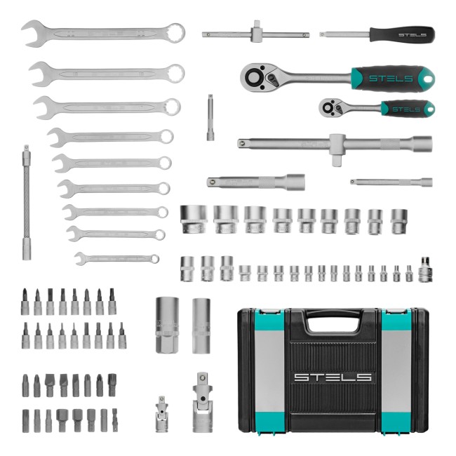 Набор инструментов 1/2", 1/4", CrV 82 предмета Stels Набор инструментов 1/2", 1/4", CrV 82 предмета Stels