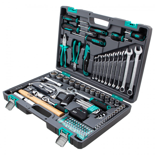 Набор инструментов 1/2", 1/4", CrV 98 предметов Stels Набор инструментов 1/2", 1/4", CrV 98 предметов Stels