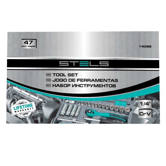 Набор инструментов 1/4", Cr-V 47 предметов Stels Набор инструментов 1/4", Cr-V 47 предметов Stels